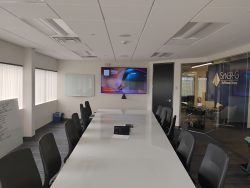 WAV Installs Teams Conferencing Executive Boardroom conferencing Executive boardroom including; An LG 86" TV, a Yealink MVC S90 AVHub system with WPP30 wireless presentation pod at Syner-G Biopharma Group in Framingham,MA.